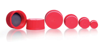 Screw cap, PMT, red, with PTFE-coated seal, GL25
