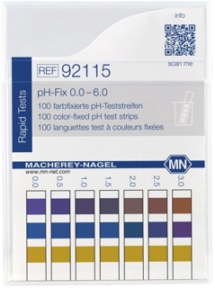pH indicator paper, Macherey-Nagel pH-Fix, strips, pH 0 - 6, 100 pcs