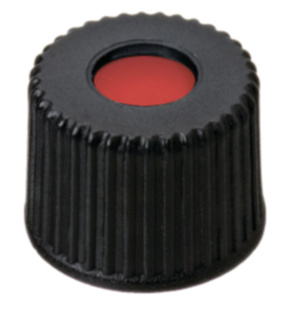 Screw cap, LLG, N 8, black PP w. hole, PTFE/silicone/PTFE 45 A