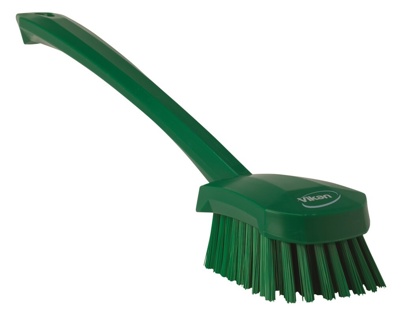 Washing Brush with long handle, hard, green