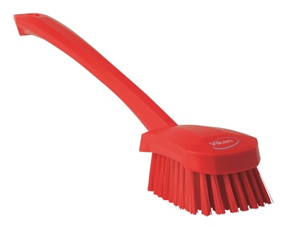 Washing Brush with long handle, hard, red