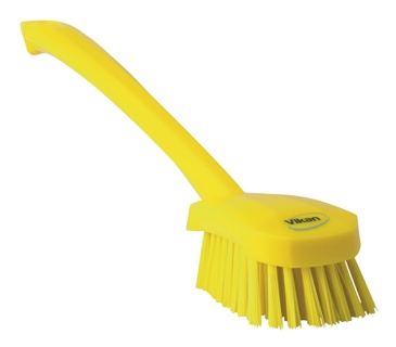 Washing Brush with long handle, hard, yellow