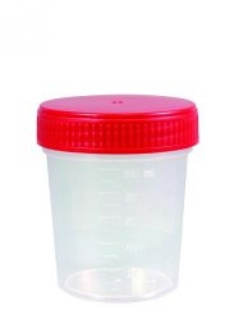 Sample container, PP, red cap,sterile, Ø43mm, 30ml