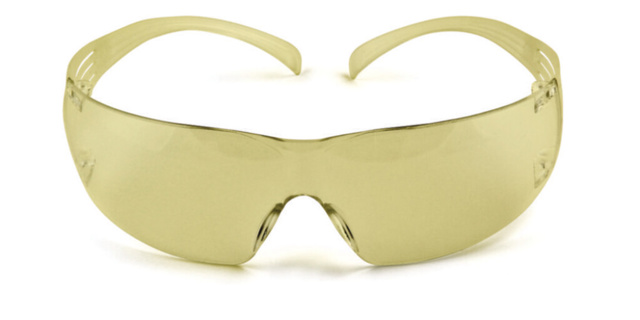 Safety glasses, 3M SecureFit 200, yellow lens, amber, scratch/anti-fog