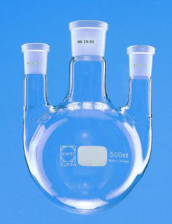 Round bottom flasks with three parallel ground gl