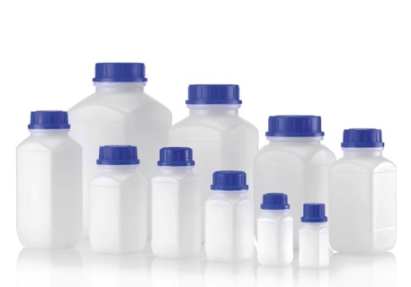 Square shape reagent bottles, HDPE, wide neck, Ca