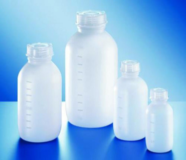 Bottles, medium neck, HDPE, gr aduated, with PP ca