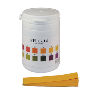 pH indicator paper, LLG Universal, strips, pH 0 - 14, PlopTop, 100 pcs