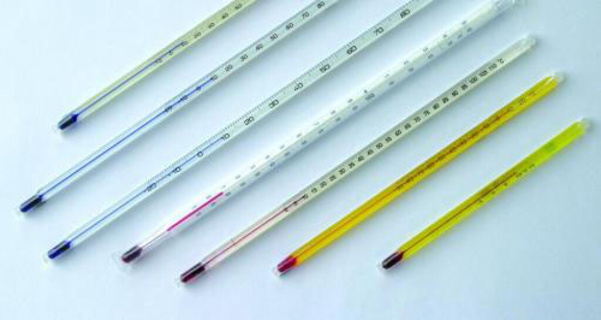 Glass thermometer, red/white filling, -35 - 50°C:1°C