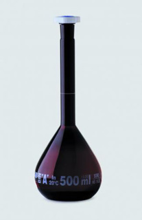 Volumetric flask 500 ml, amber glass, cl.A, NS 19