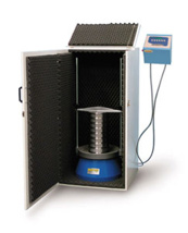 Noise reduction cabinet for sieve shaker
