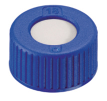 Screw cap, LLG, N 9 short thread, blue PP w. hole, silicone/PTFE 55 A