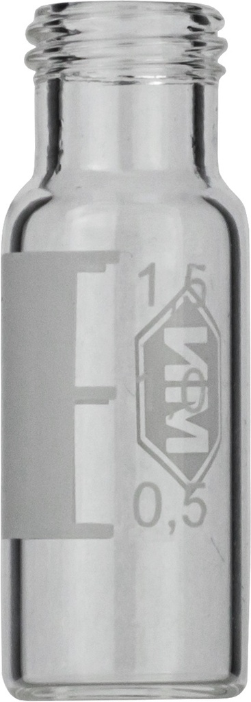 Vials w. screw neck, Macherey-Nagel, N 9 short thread, wide opening, 1,5 mL, clear, w. labeling
