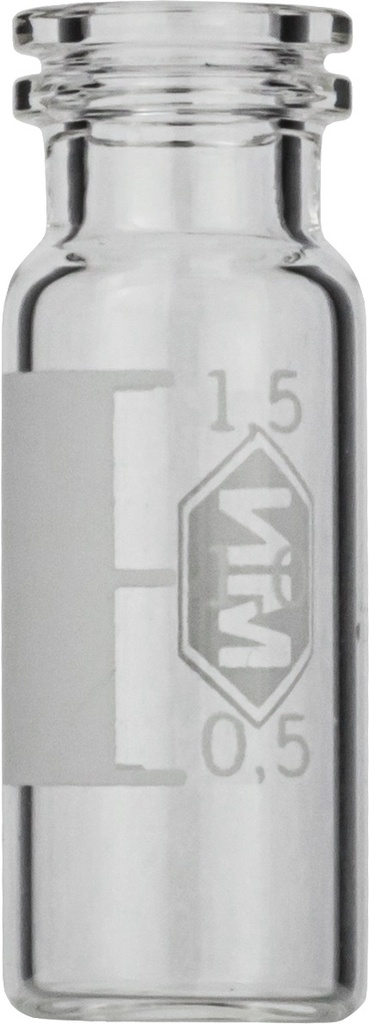 Vials w. snap neck, Macherey-Nagel, N 11 snap ring, wide opening, 1,5 mL, clear, w. labeling field
