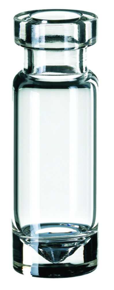 Microvials w. crimp neck, LLG, N 11 crimp, 1,1 mL, conical, clear