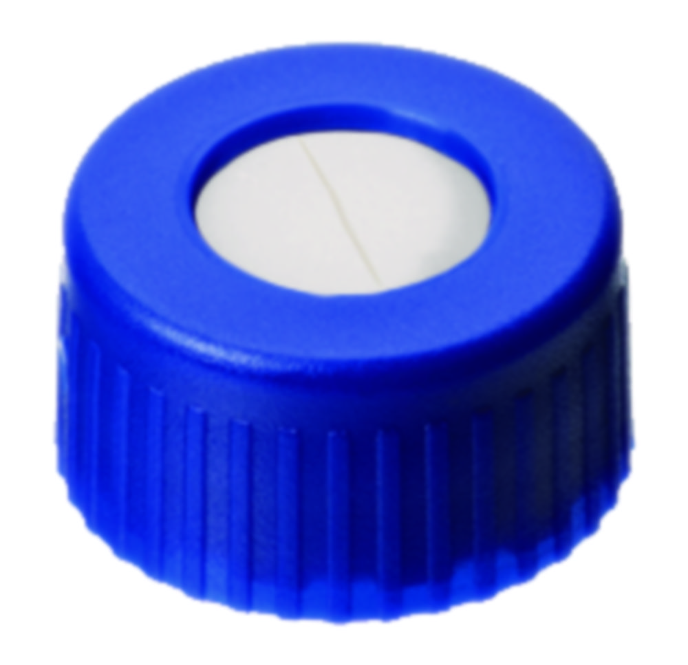 [4008215] Screw cap, LLG, N 9 short thread, blue PP w. hole, silicone/PTFE 45 A, UltraBond, slit