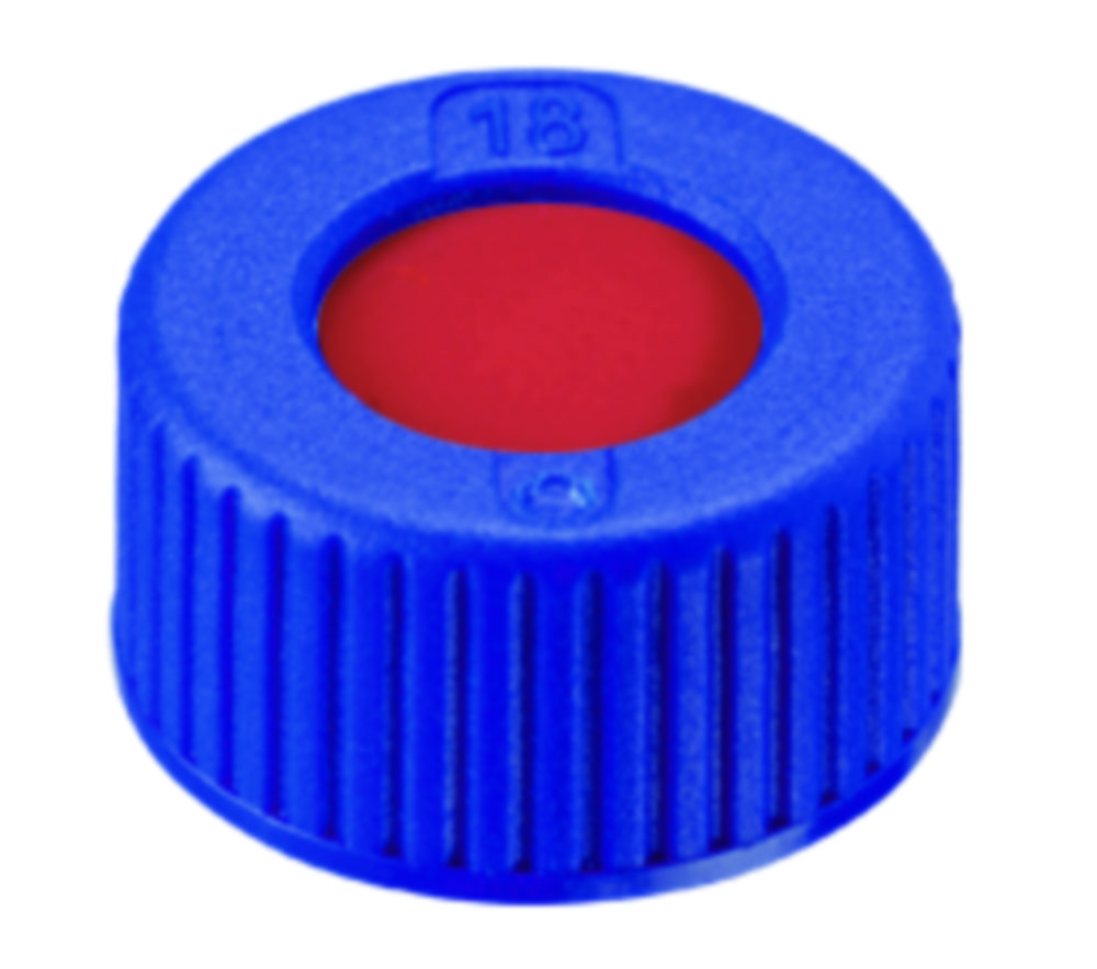 [4008218] Screw cap, LLG, N 9 short thread, blue PP w. hole, PTFE/silicone/PTFE 45 A