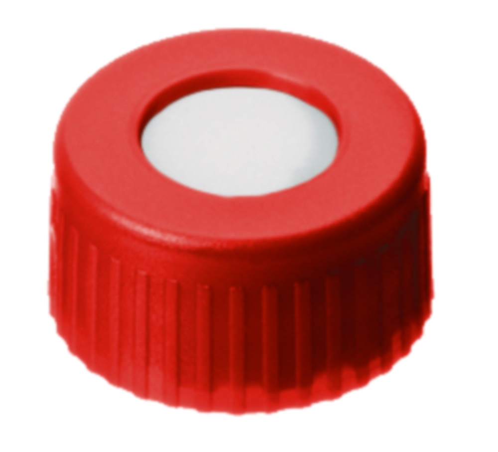 [4008222] Screw cap, LLG, N 9 short thread, red PP w. hole, silicone/PTFE 55 A