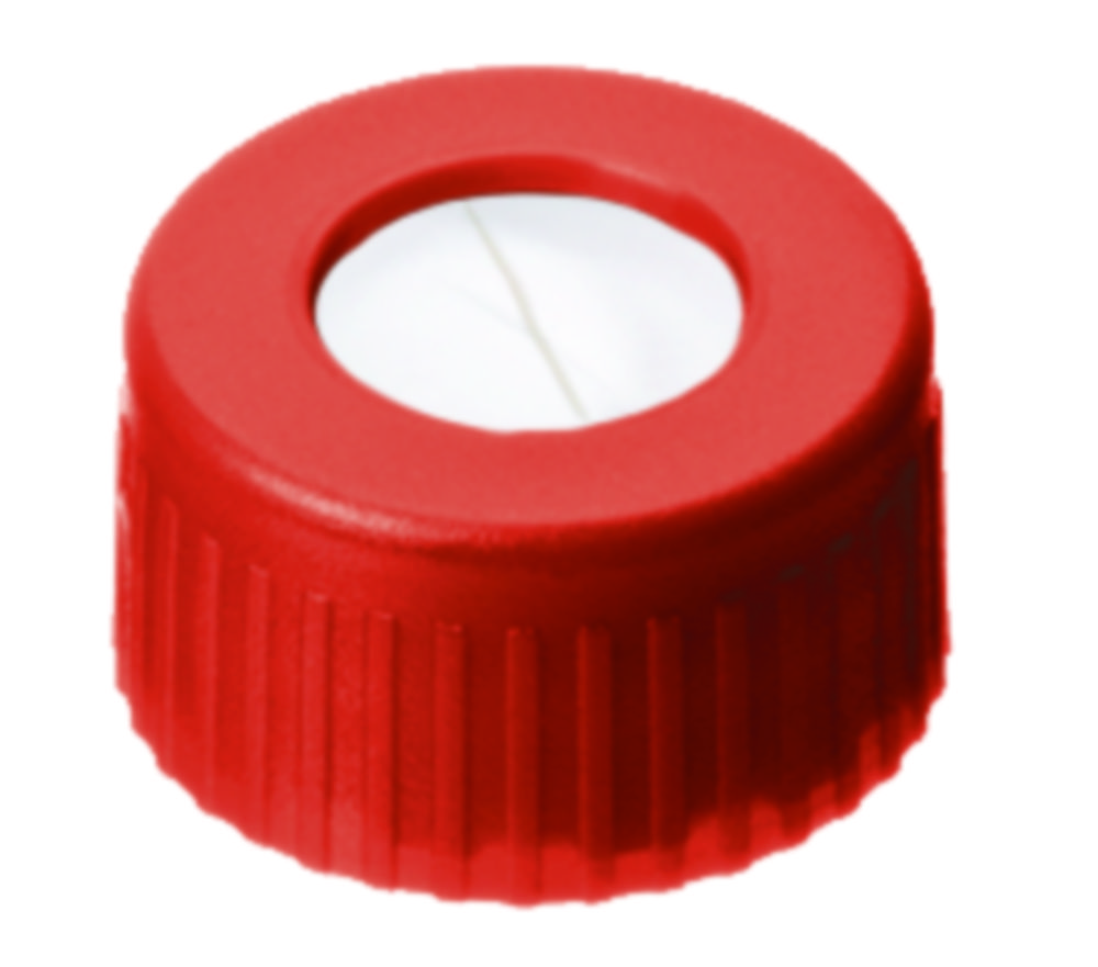 [4008223] Screw cap, LLG, N 9 short thread, red PP w. hole, silicone/PTFE 55 A, slit
