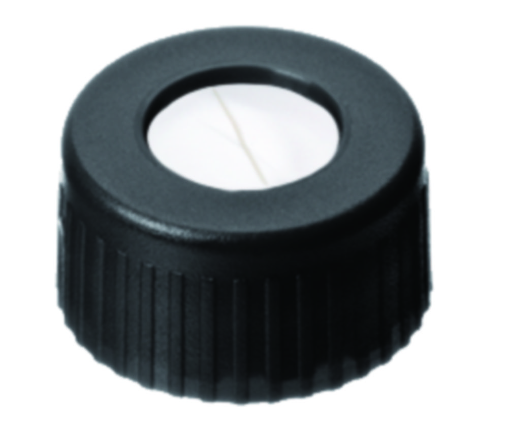 [4008226] Screw cap, LLG, N 9 short thread, black PP w. hole, silicone/PTFE 55 A, slit