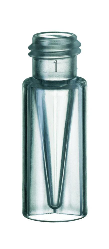 Microvials w. screw neck, LLG, PP, N 9 short thread, wide opening, 0,3 mL conical, clear