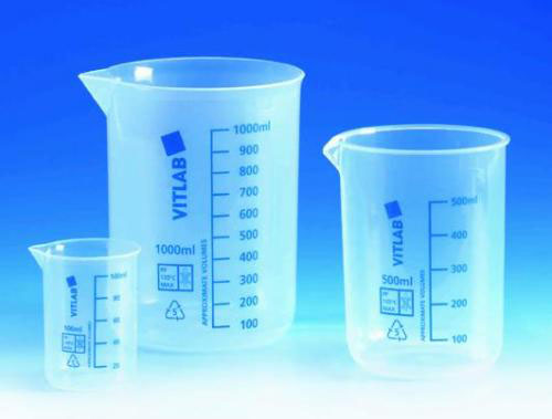 Beaker PP with blue grad. and spout, 1000 ml, 6 pcs