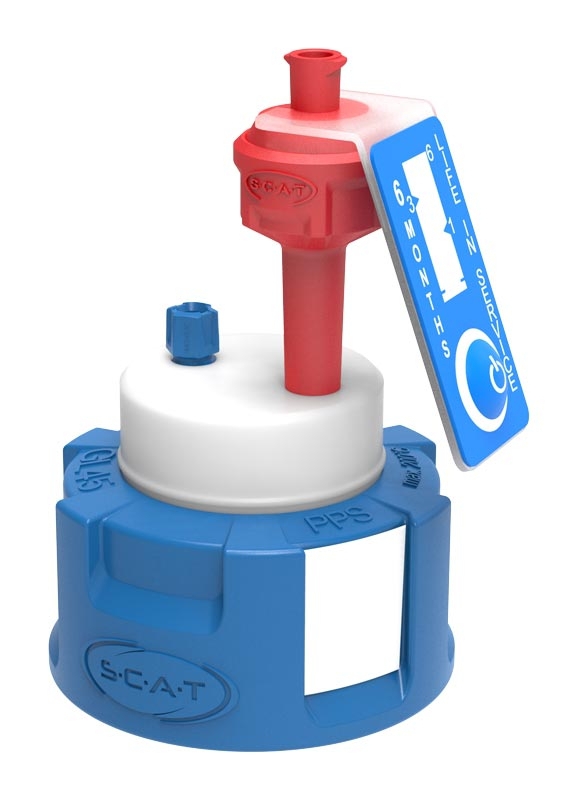Reservoir cap, SCAT Safety Cap I V2.0, GL 45, 1 x air valve / 1 x capillary
