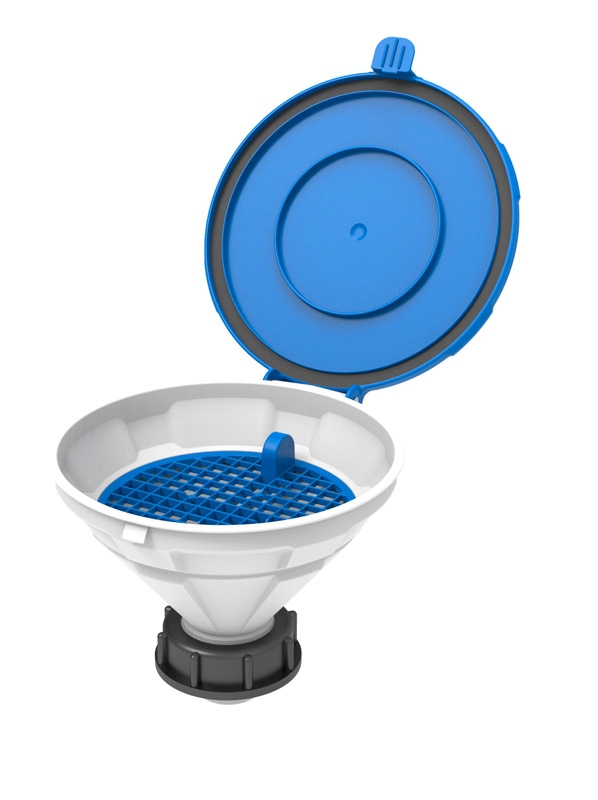 Safety funnel with hinged lid, SCAT MARCO V2.0, S 55, HDPE, white/blue
