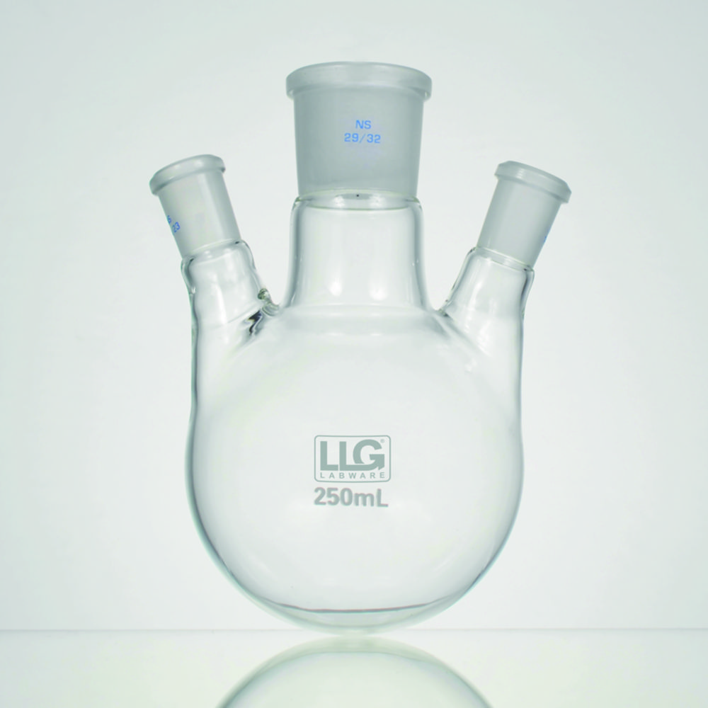 Round-bottom Flasks, Three-neck, cent.:29/32, 2 x Side Neck Angled 14/23, 250 ml