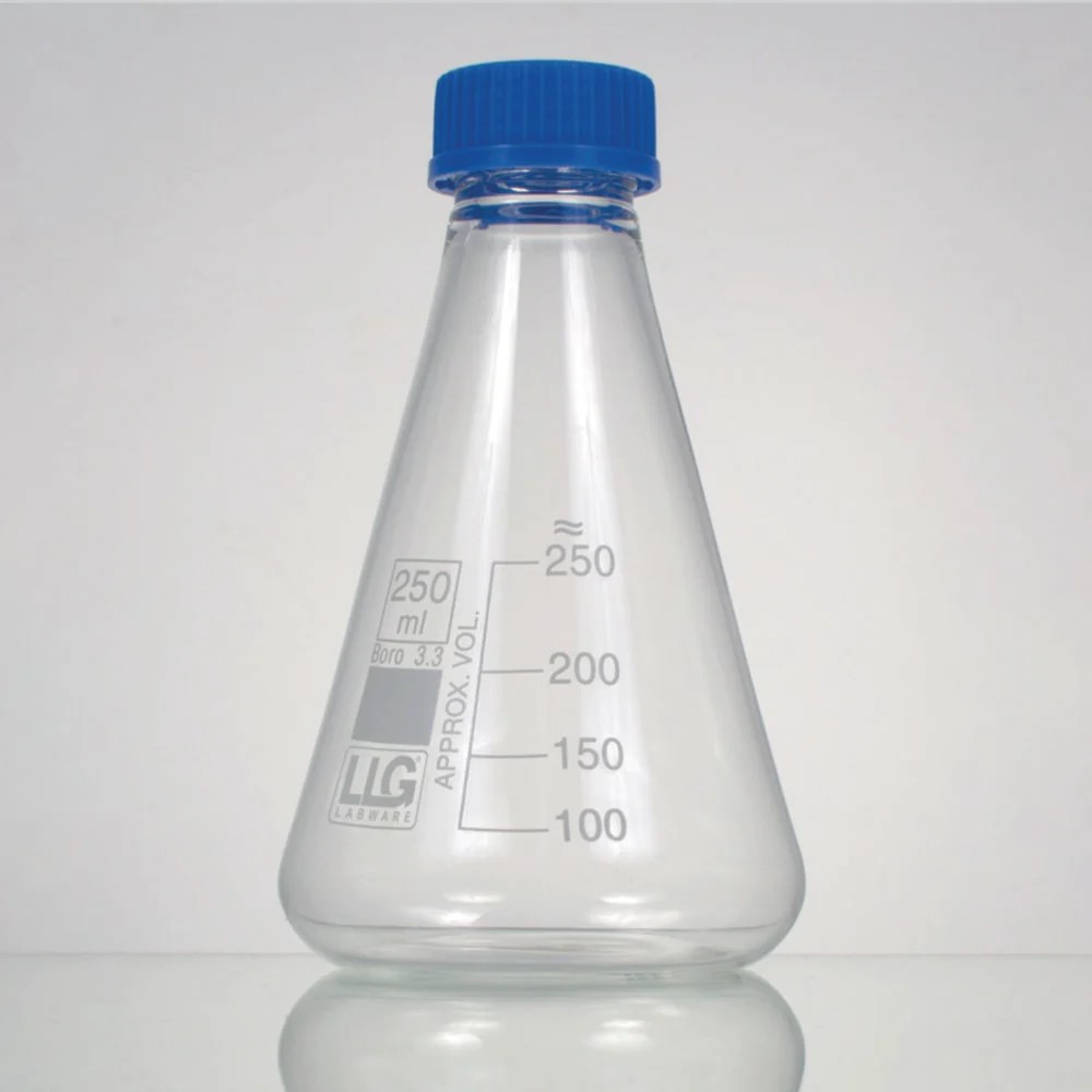 [4686199] LLG-Erlenmeyer flask 250 ml, boro 3.3, weiss graduated, with screw-cap GL32 pack of 2