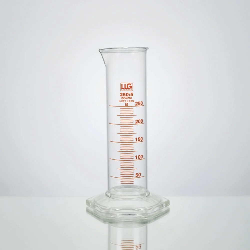 Measuring cylinder, LLG, low, cl. B, 250 mL, 2 pcs