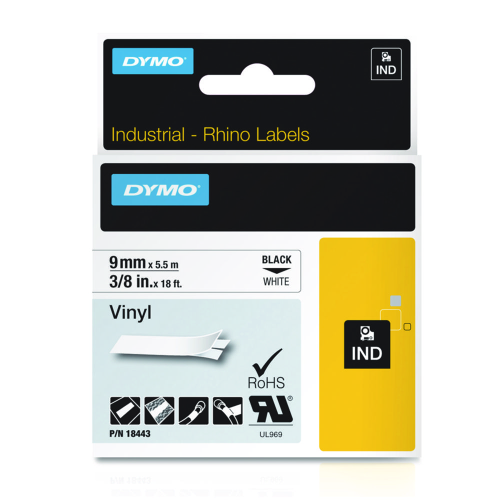 DYMO® Original IND-Tape for Rhino, 9mm x 5,5m, coloured Vinyl, black on white