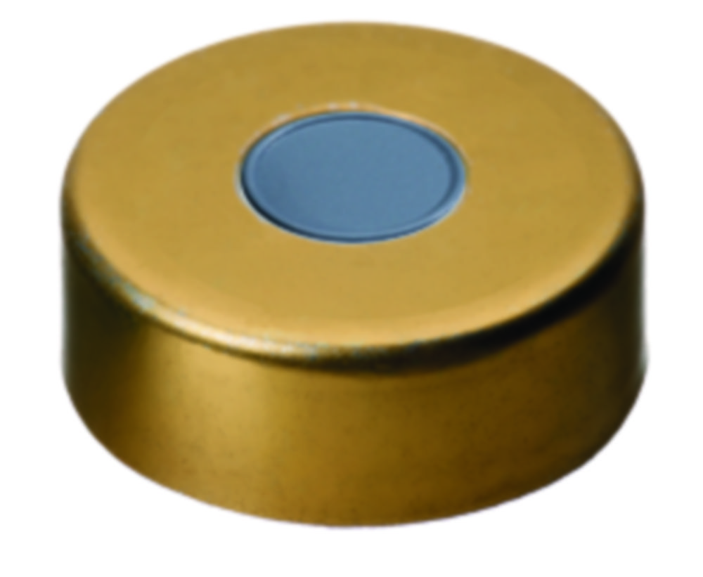 Crimp seals, LLG, N 20, magnetic steel w. hole, gold, butyl/PTFE 50 A