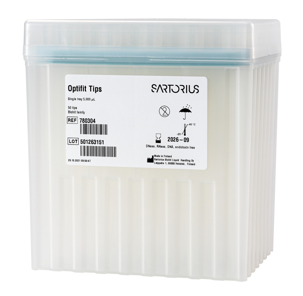 [6238066] Optifit-Pipette tips, Sartorius, 100-5000 µl, length 150,0 mm, rack with 50 pcs, sterile