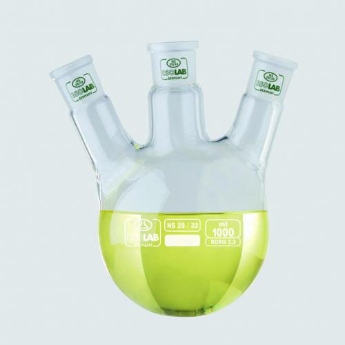 Ground neck flask with 3 joints 500 ml, center arm