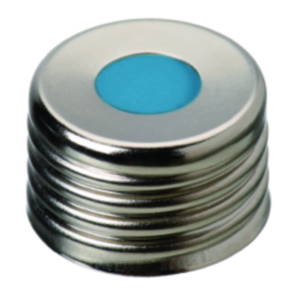 Screw cap, LLG, N 18, magnetic steel w. hole, silver, precision, silicone/PTFE 45 A