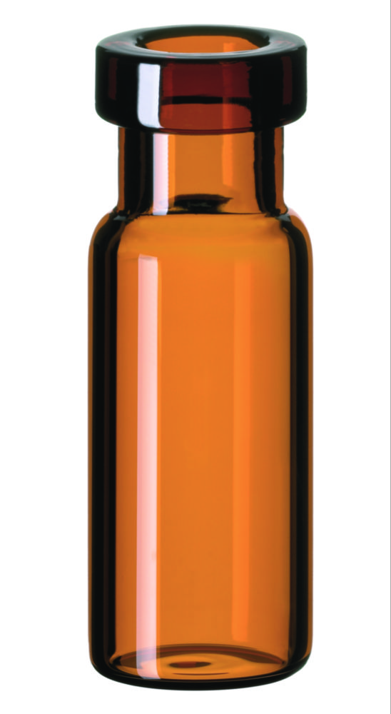 Vials w. crimp neck, LLG, N 11 crimp, wide opening, flat bottom, 1,5 mL, amber
