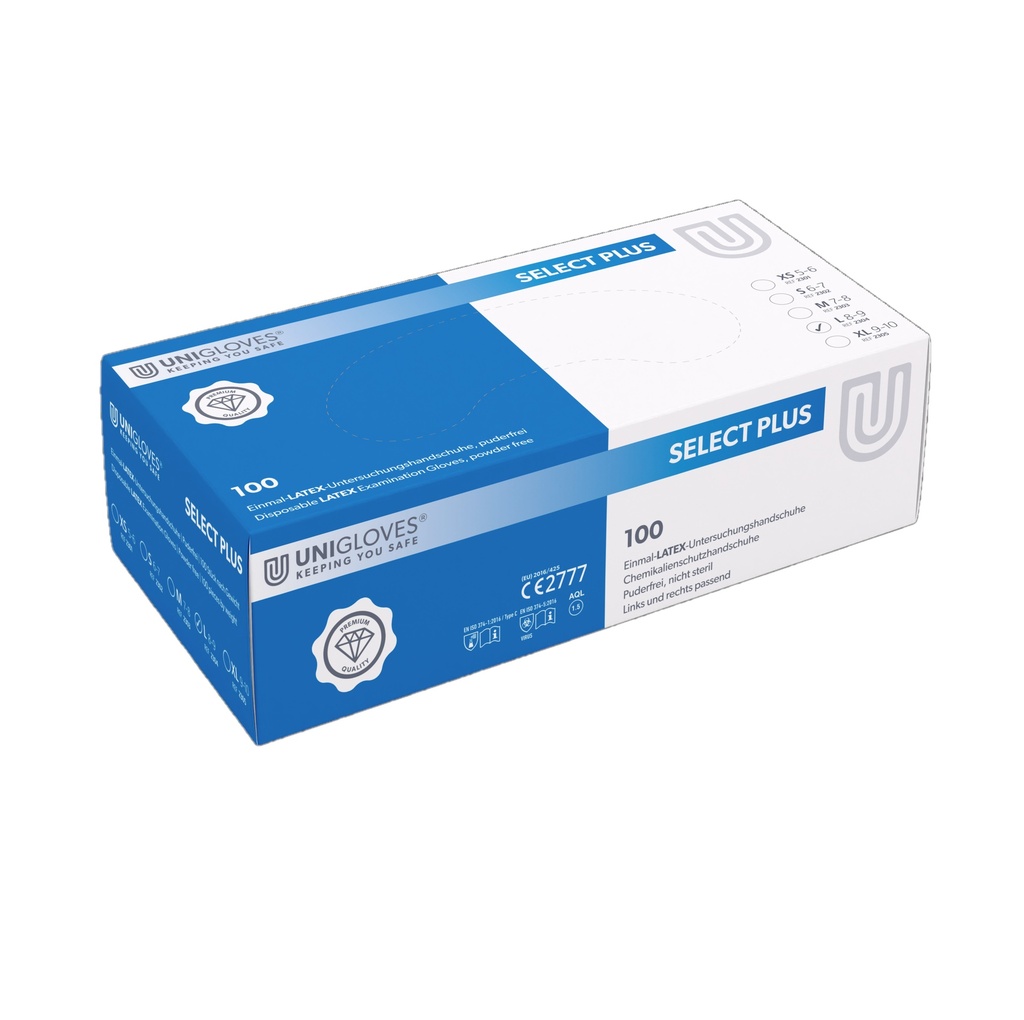 Latex gloves, Unigloves SELECT PLUS, size L (8-9)