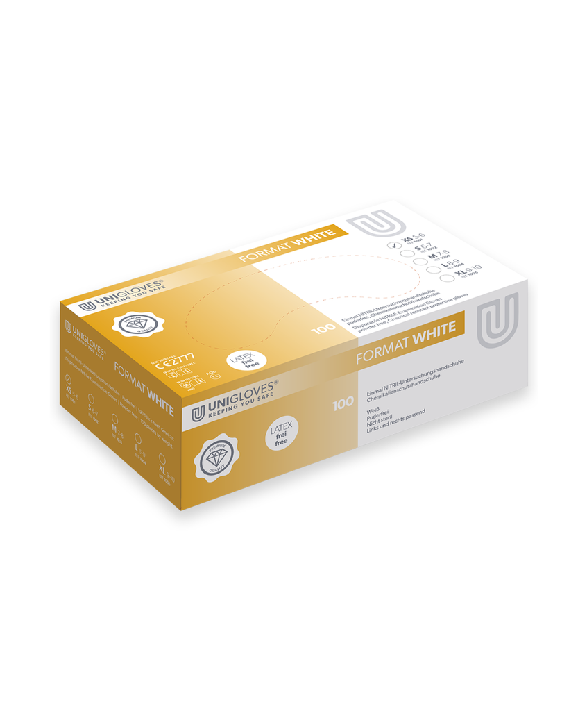 Nitrile gloves, Unigloves FORMAT WHITE, size XS (5-6)