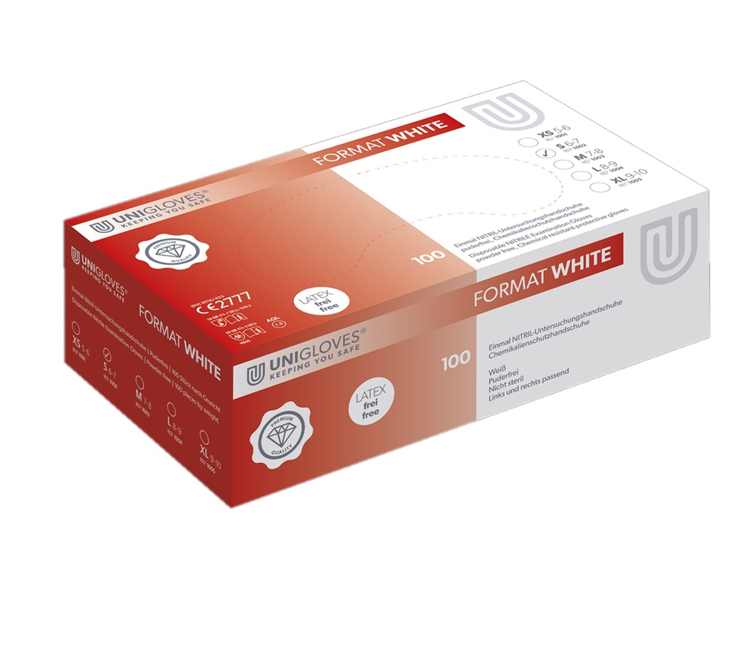 Nitrile gloves, Unigloves FORMAT WHITE, size S (6-7)