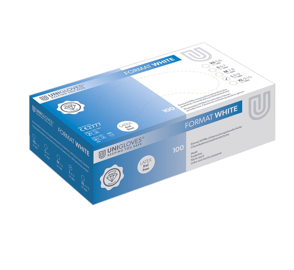 Nitrile gloves, Unigloves FORMAT WHITE, size L (8-9)