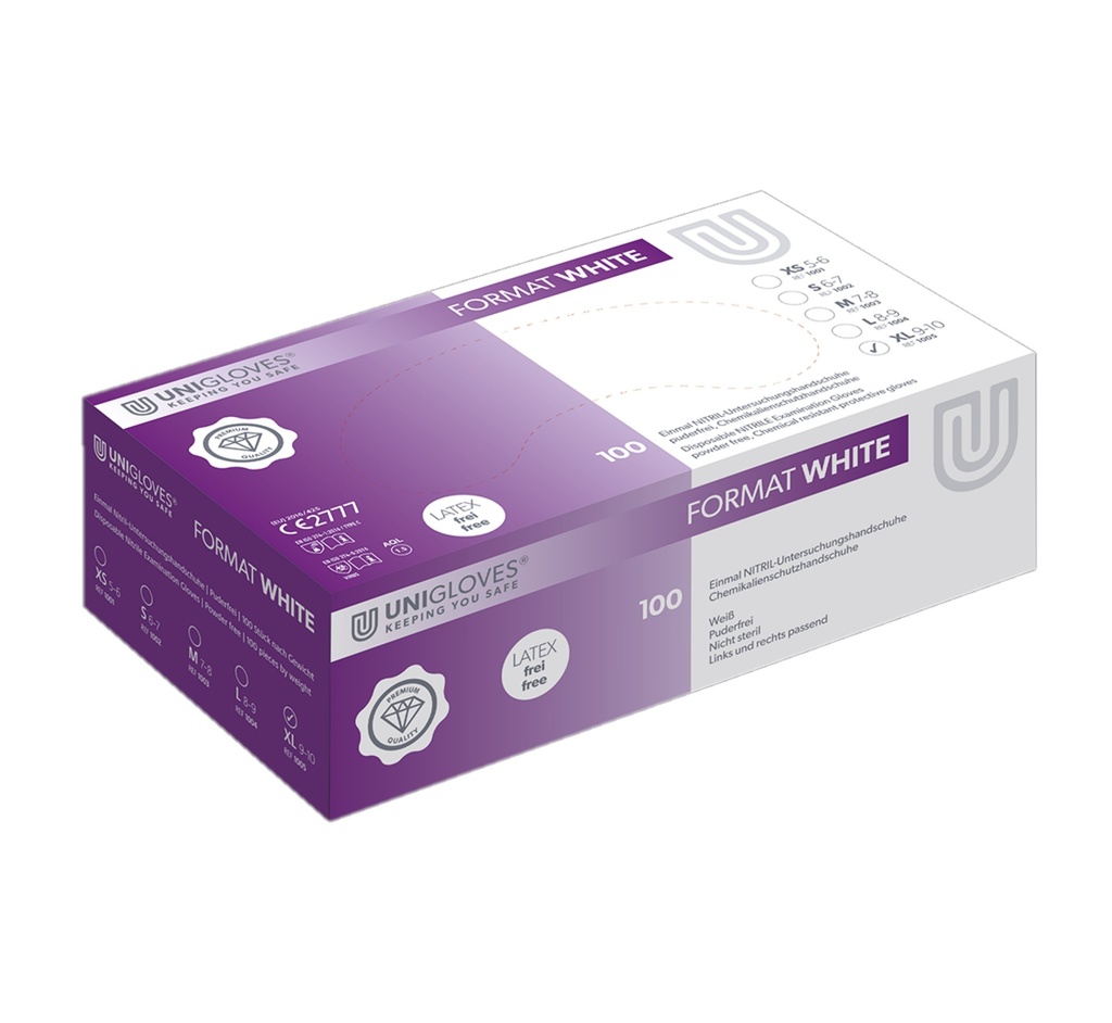 [0871956] Nitrile gloves, Unigloves FORMAT WHITE, size XL (9 - 10)