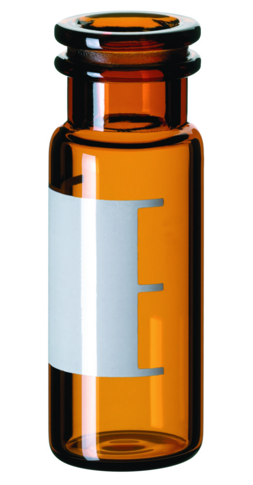 Vials w. snap neck, LLG, N 11 snap ring, wide opening, 1,5 mL, amber, w. labeling field