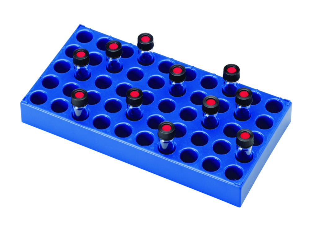 Rack for vials, LLG, PP, blue, 50 x 4 mL, 230 x 117 x 28 mm