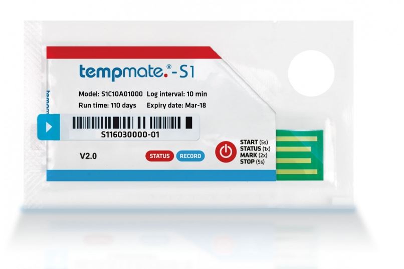 Disp. data logger TempMate-S1 110 days, 80x47x7 mm