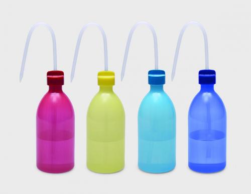 Wash bottle 500 ml PE, narrow-neck, red, pack of 3