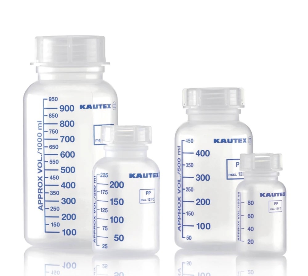 Wide mouth bottles, PP, round, graduated, 500 ml