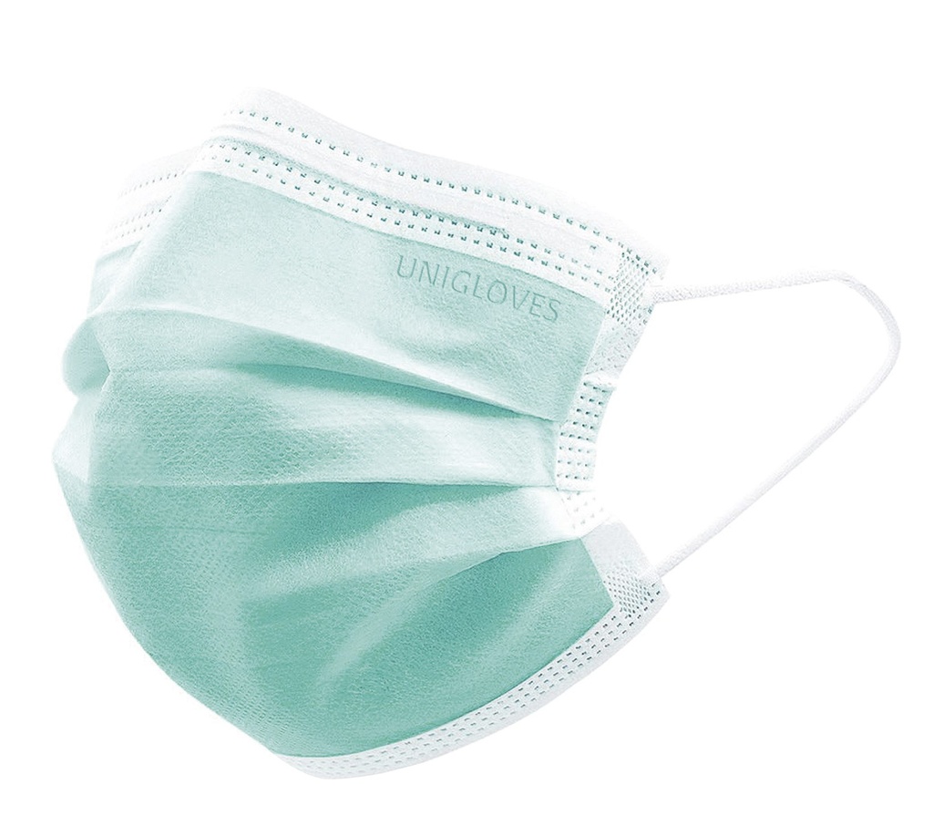 Face mask, Unigloves Profil Plus, EN 14683 Type II R, CE, green, 10 x 50 pcs