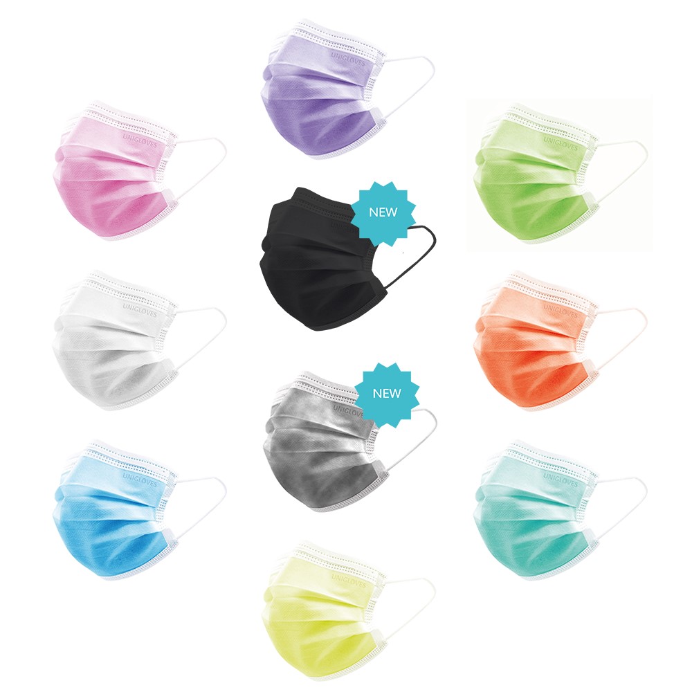 Face mask, Unigloves Profil Plus, EN 14683 Type II R, CE, black, 10 x 50 pcs