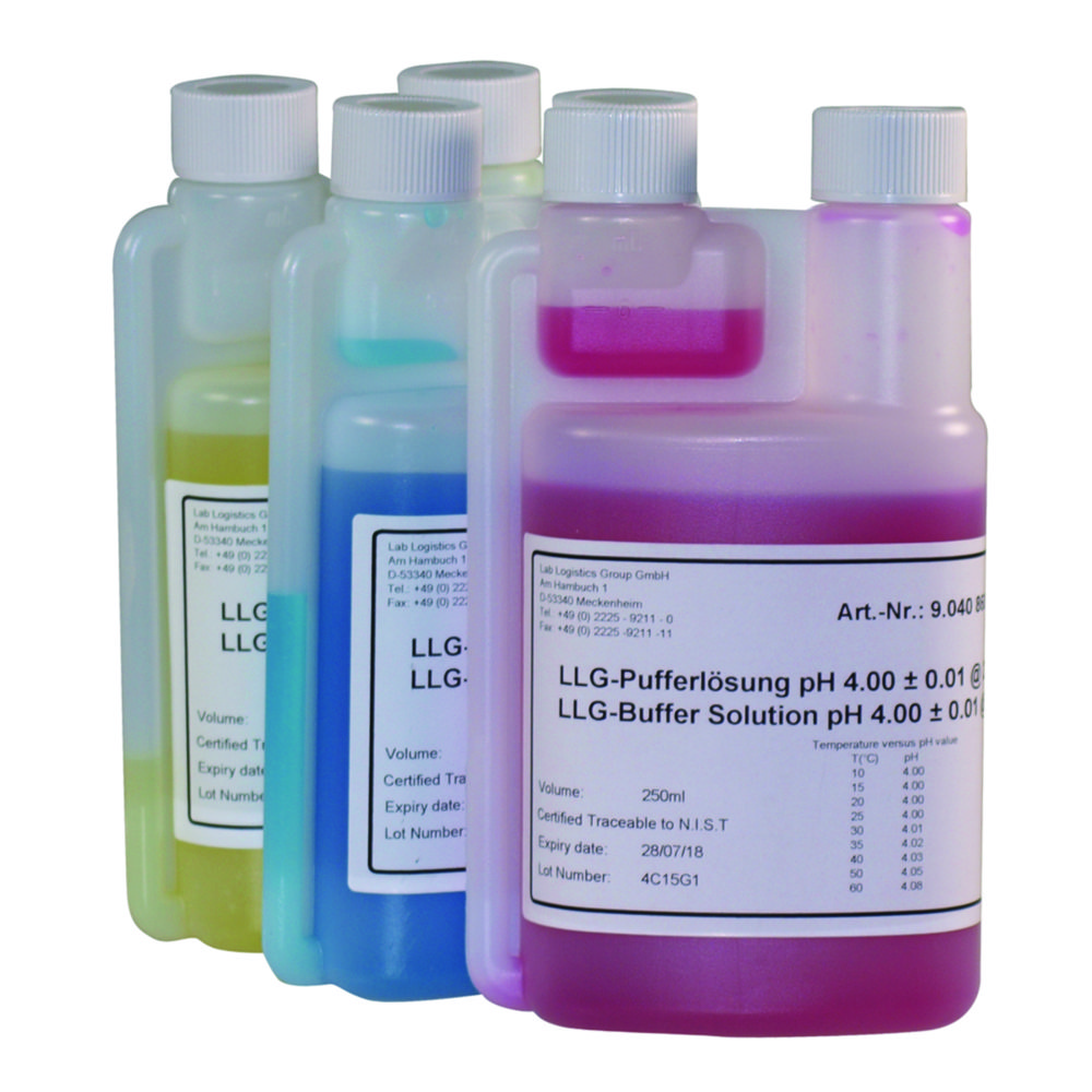 Buffer, technical, LLG, pH 10,00 ±0,01, 25°C, blue, 250 mL